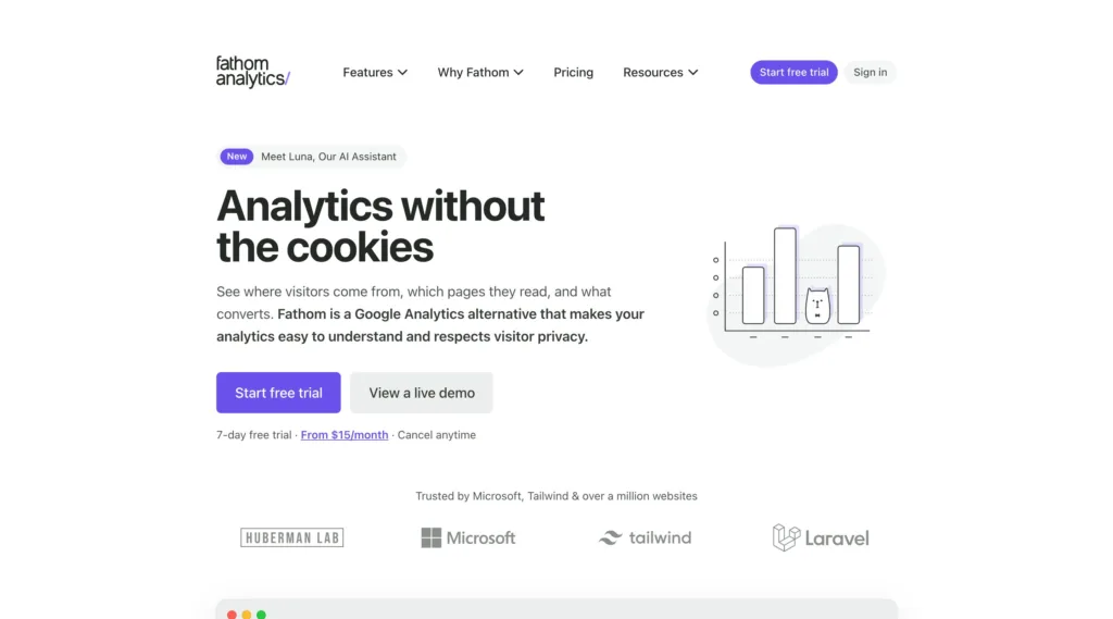 히어로 — Fathom Analytics 핵심 가치 제안
