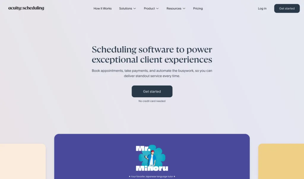 Acuity Scheduling — 현대적인 인터페이스와 디지털 프로덕트 UX 원본 사이트 히어로 캡처