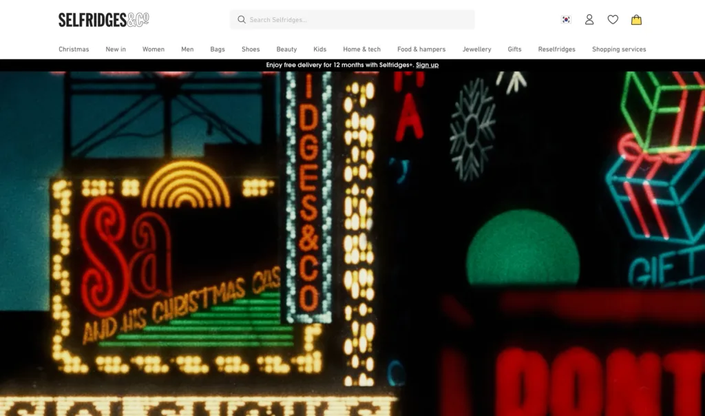 Selfridges — 현대적인 인터페이스와 디지털 프로덕트 UX 원본 사이트 히어로 캡처
