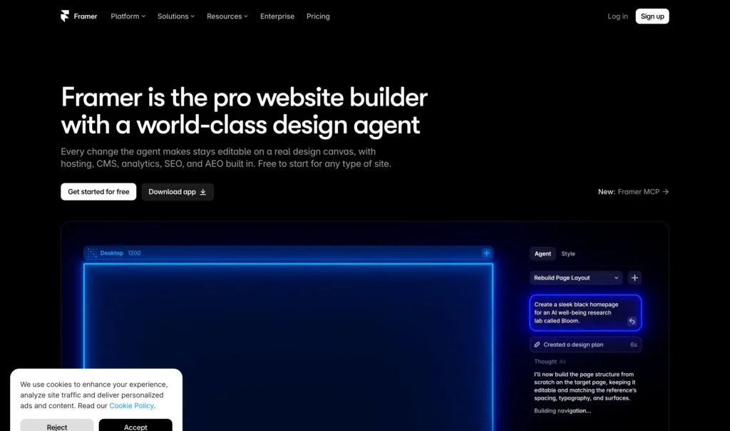 히어로 — Framer — 현대적인 인터페이스와 디지털 프로덕트 UX 핵심 가치 제안