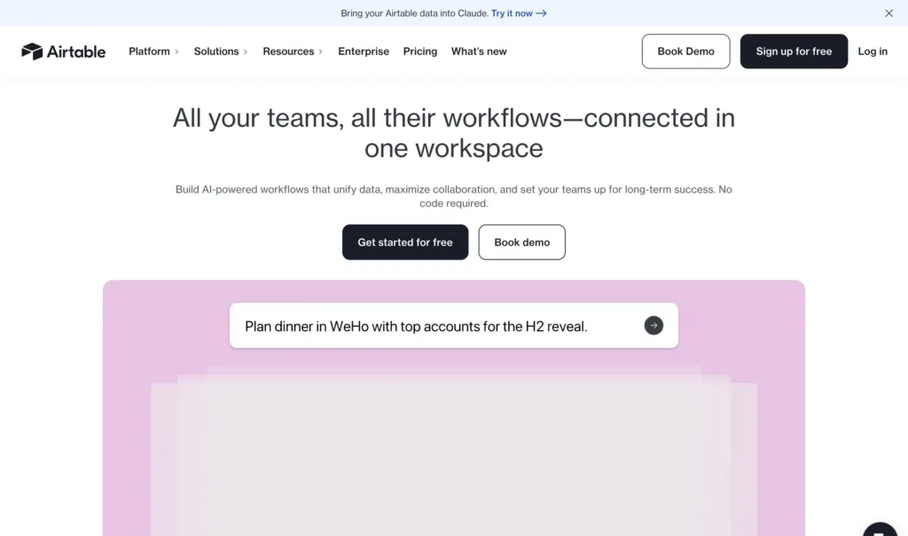 Airtable — 현대적인 인터페이스와 디지털 프로덕트 UX 원본 사이트 히어로 캡처