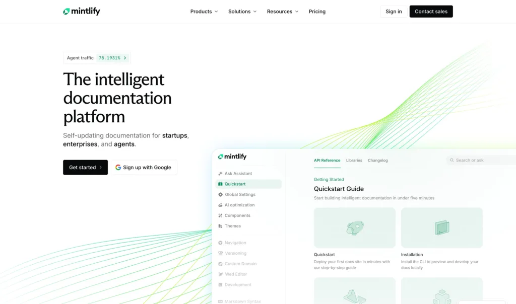 Mintlify — 현대적인 인터페이스와 디지털 프로덕트 UX 원본 사이트 히어로 캡처
