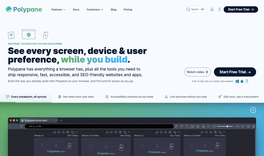 Polypane — 현대적인 인터페이스와 디지털 프로덕트 UX 원본 사이트 히어로 캡처