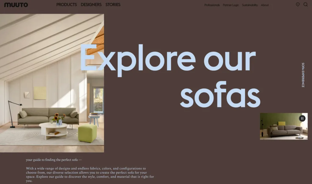 Muuto — 현대적인 인터페이스와 디지털 프로덕트 UX 원본 사이트 히어로 캡처