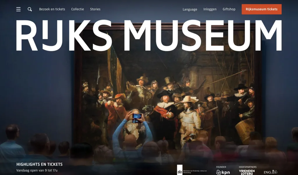 Rijksmuseum — 현대적인 인터페이스와 디지털 프로덕트 UX 원본 사이트 히어로 캡처