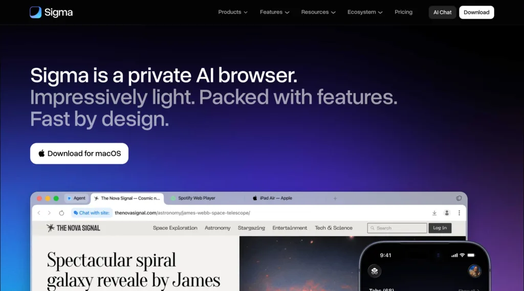 히어로 — Sigma Browser 핵심 가치 제안