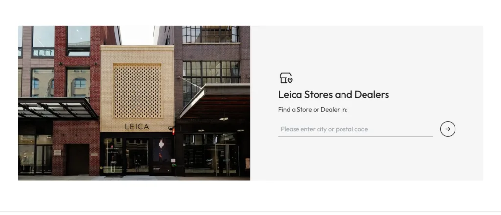 Leica / 매장 및 딜러 위치 검색 CTA 원본 사이트 직접 캡처
