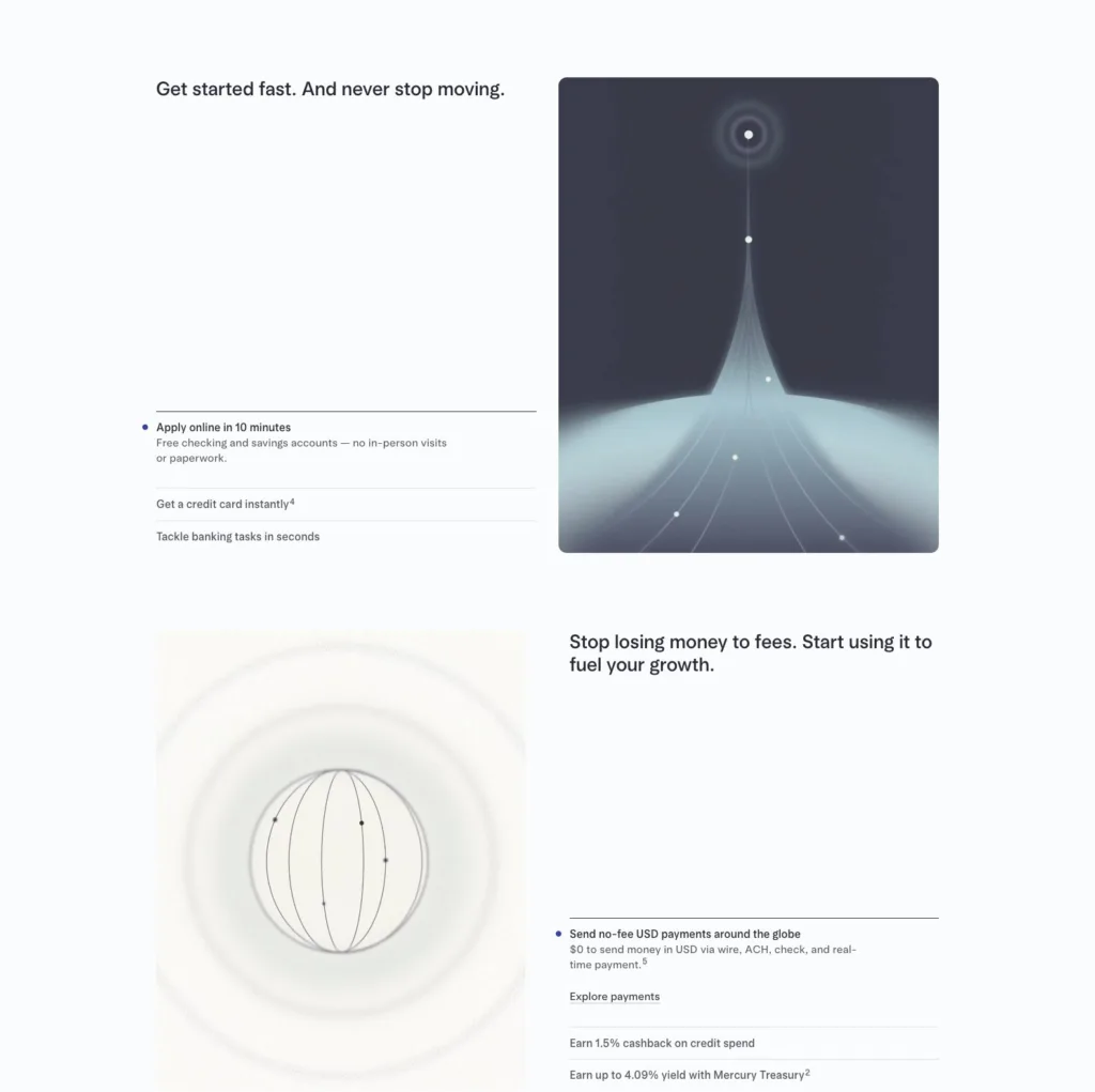 Mercury / 빠른 온라인 계좌 개설과 글로벌 송금·트레저리 수익률 소개 원본 사이트 직접 캡처