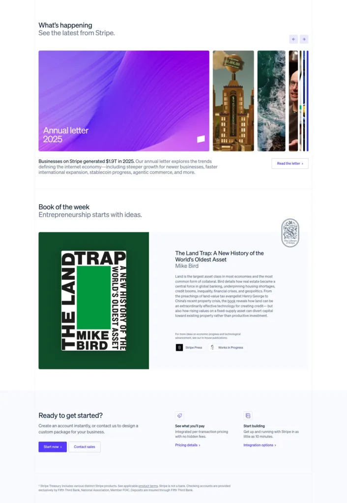 Stripe / 2025 연례 서한·Stripe Press 도서 소개 및 시작 CTA 원본 사이트 직접 캡처