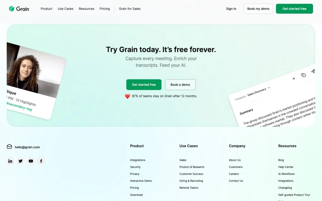 Grain / 제품·리소스 푸터 원본 사이트 직접 캡처