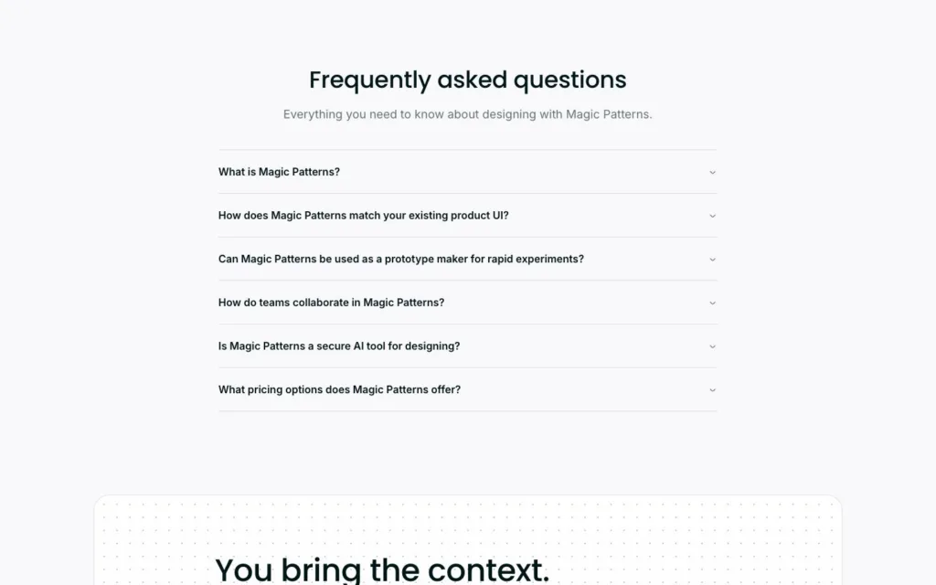 Magic Patterns / 자주 묻는 질문 원본 사이트 직접 캡처