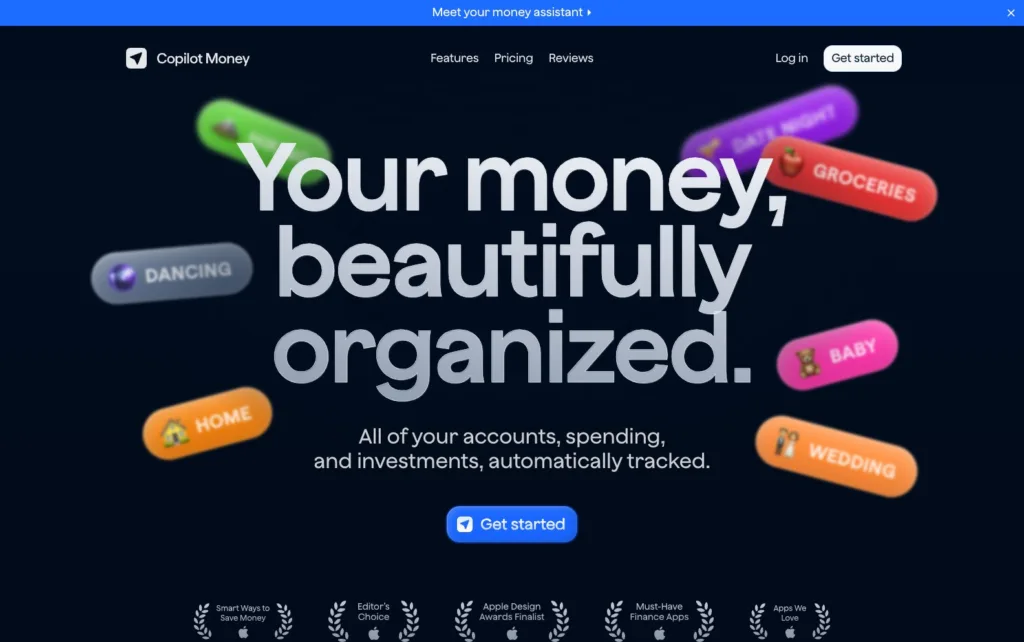 Copilot Money 원본 사이트 히어로 캡처