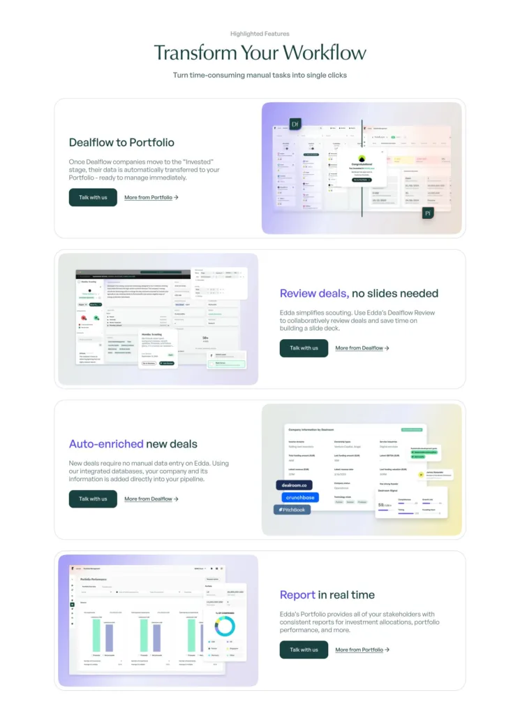 Edda / 투자 검토부터 실시간 리포팅까지의 4대 워크플로 자동화 원본 사이트 직접 캡처