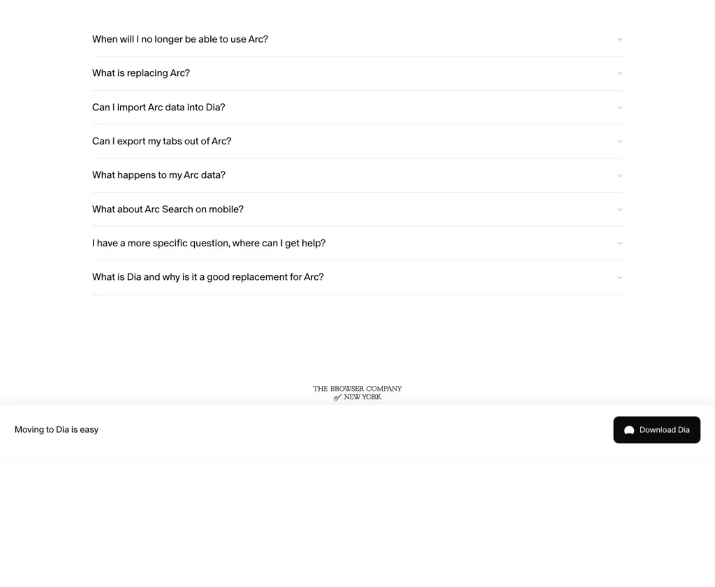 Arc / 자주 묻는 질문(FAQ) 및 피날레 푸터 원본 사이트 직접 캡처