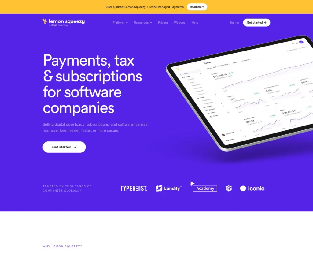 Lemon Squeezy / 히어로 및 핵심 가치 제안 원본 사이트 직접 캡처
